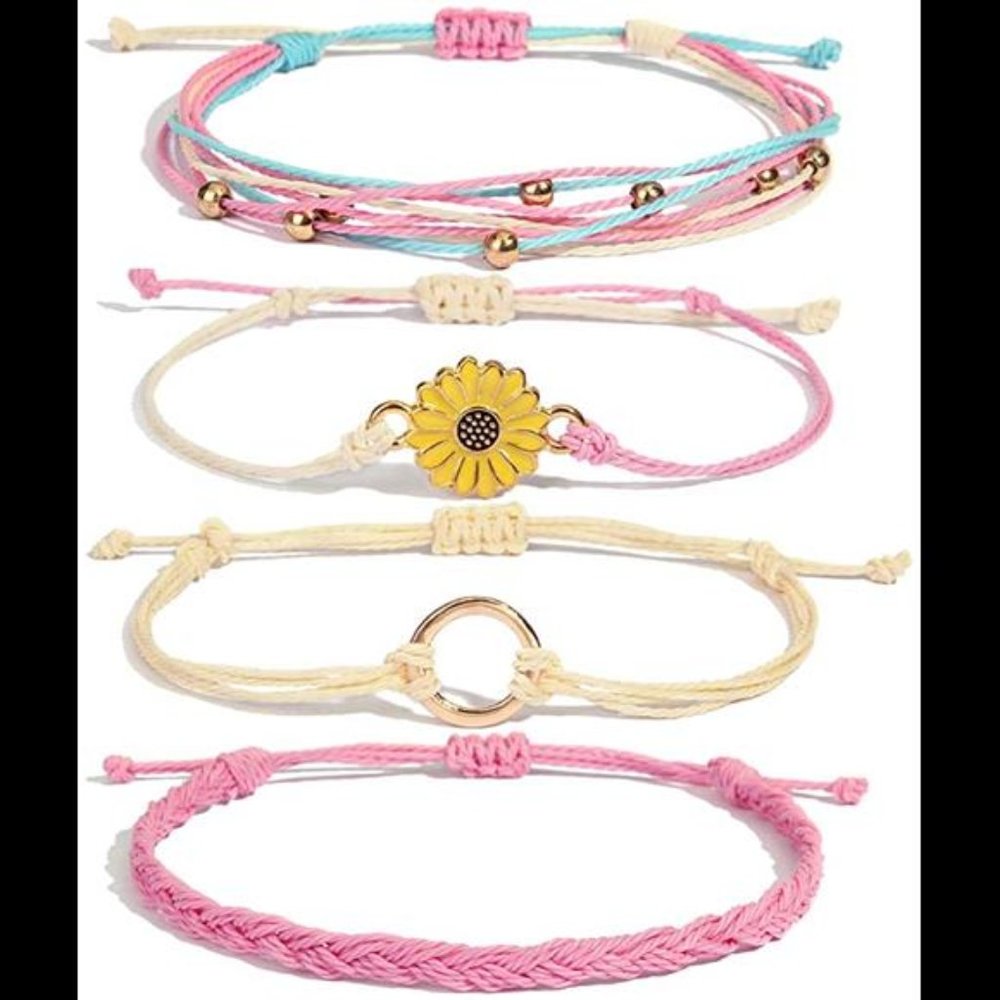 Lovely Pink Sunflower String Bracelet Charms